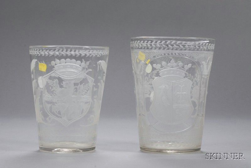 Appraisal: Two Continental Colorless Etched Flip Glasses likely Dutch th th