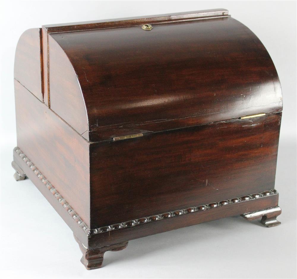 Appraisal: REGENCY CARVED MAHOGANY DECANTER BOX having a domed top with