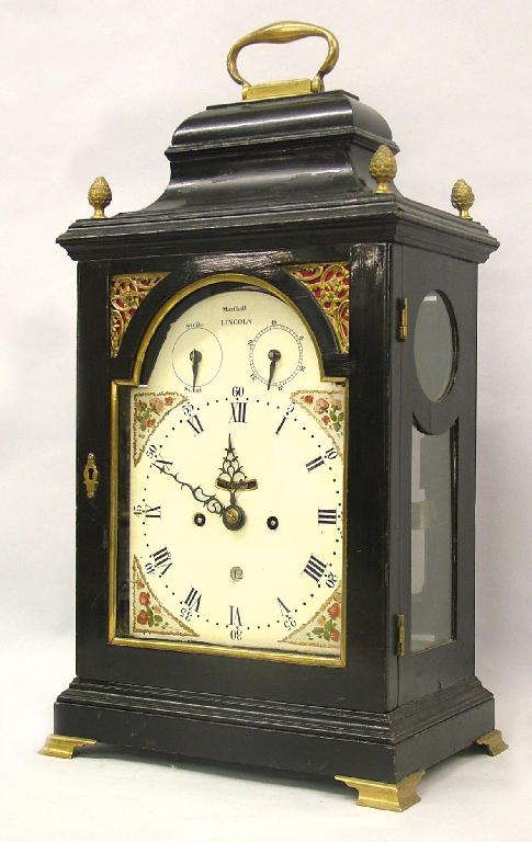 Appraisal: English verge ebonised double fusee bracket clock the engraved back