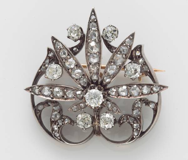 Appraisal: A diamond brooch France French assay marks estimated total diamond