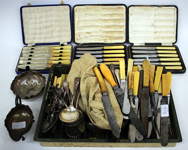 Appraisal: A QUANTITY OF VARIOUS SILVER CUTLERY bone handled knives etc