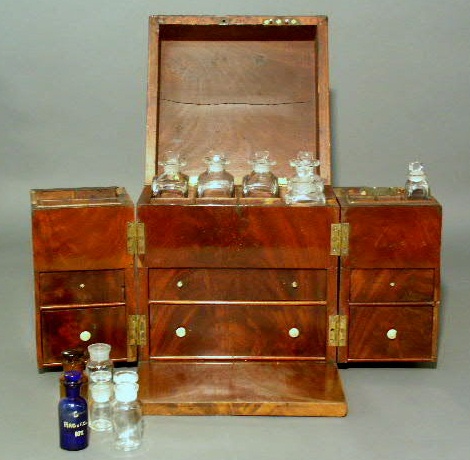 Appraisal: English mahogany cased traveling medicine cabinet thc h x w