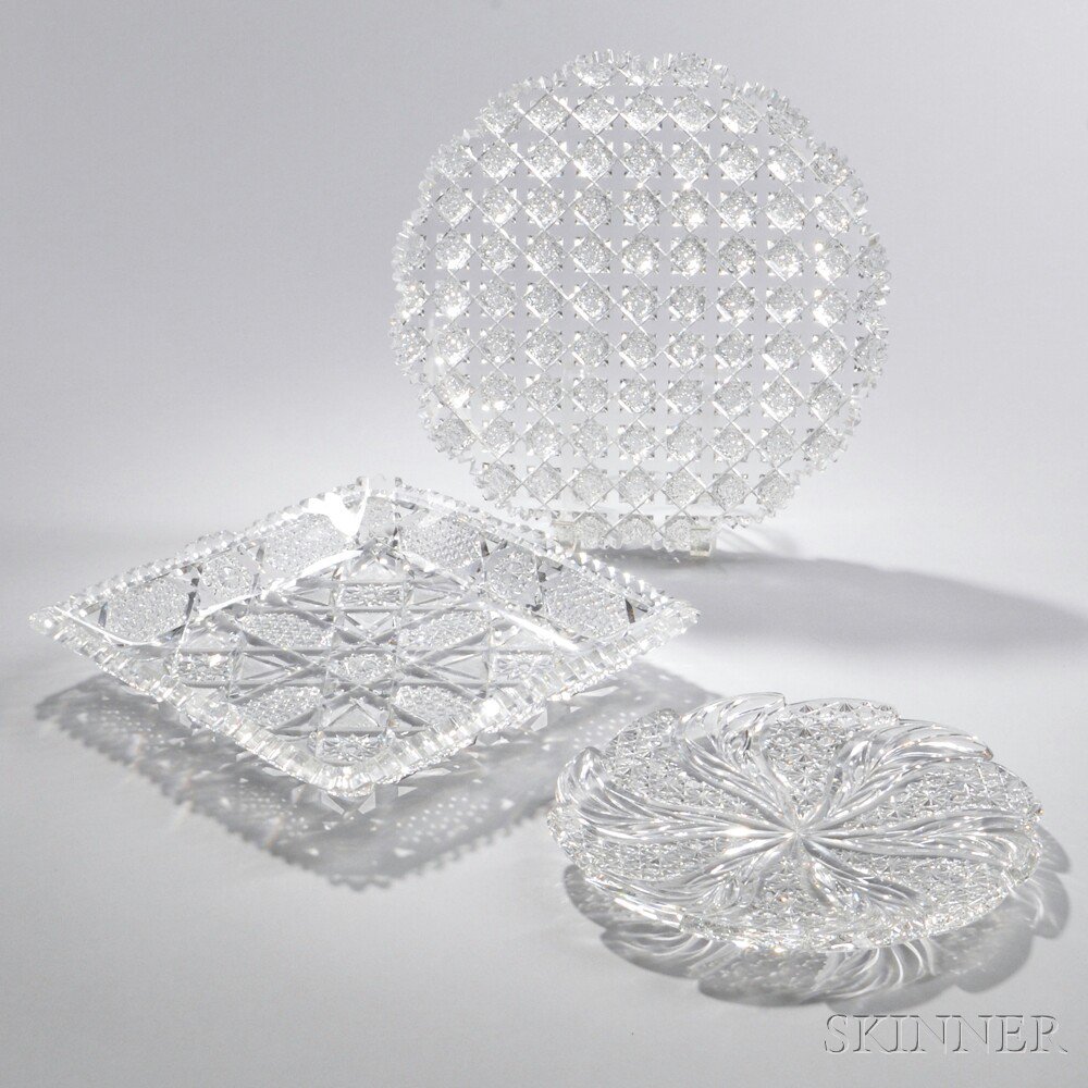 Appraisal: Three American Brilliant-cut Colorless Glass Trays late th early th