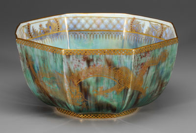 Appraisal: Wedgwood lustre octagonal dragon bowl iridescent blue green and brown