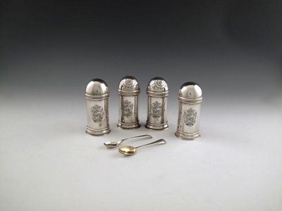 Appraisal: A set of four late-Victorian Britannia standard silver condiments over