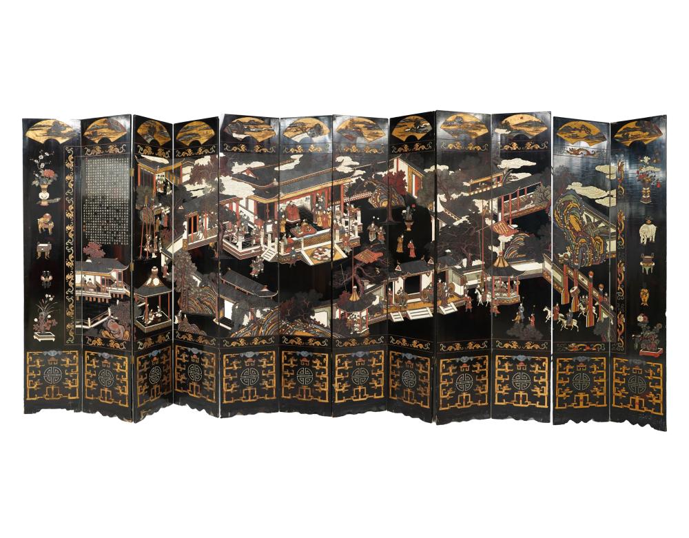 Appraisal: CHINESE TWELVE-PANEL COROMANDEL LACQUERED SCREENCondition with lifting to veneer on