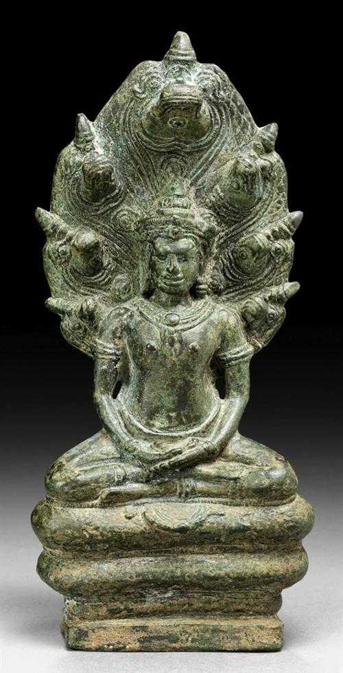 Appraisal: BUDDHA MUCHALINDA Khmer th century H cm Bronze