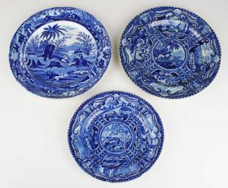 Appraisal: three blue Staffordshire porcelain plates incl Clews w transfer dec