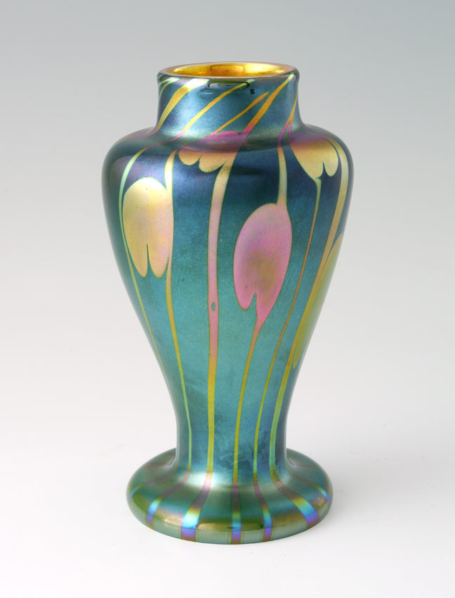 Appraisal: ORIENT FLUME IRIDESCENT BLEEDING HEART VASE Signed numbered and dated