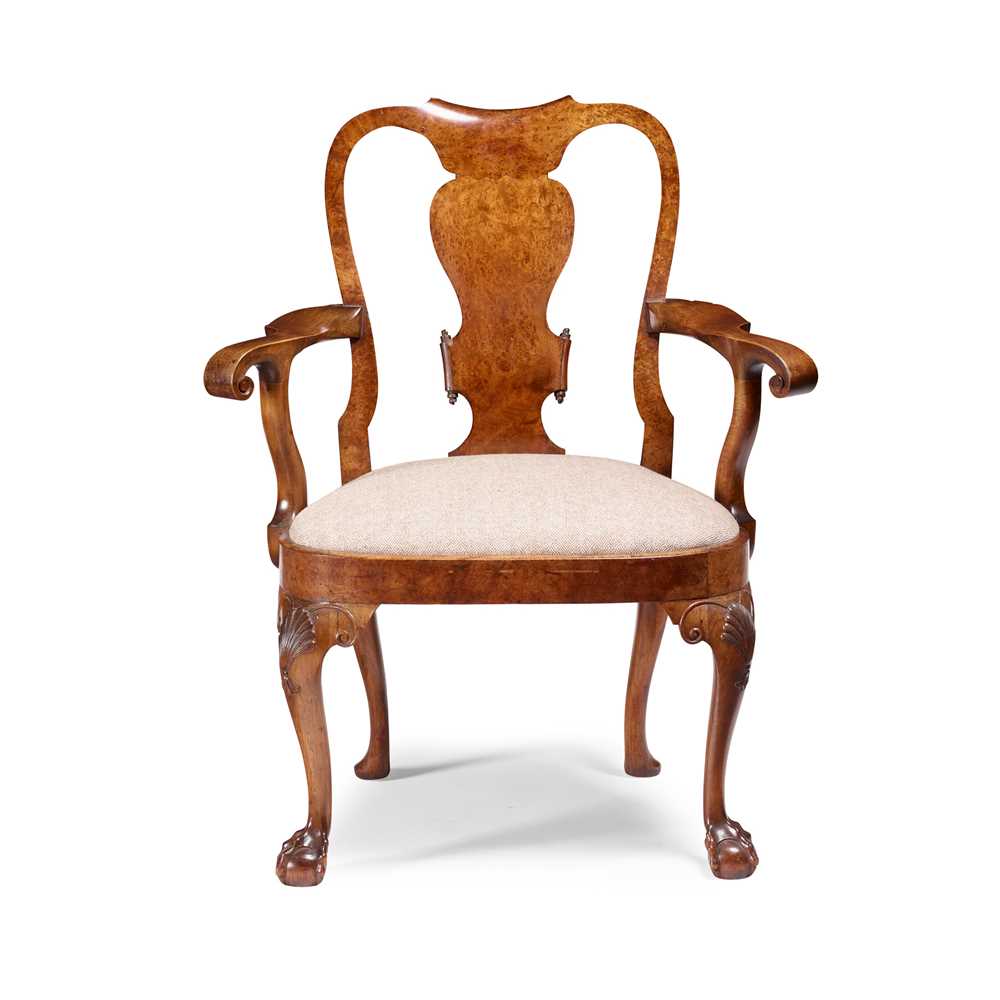 Appraisal: GEORGE II STYLE WALNUT AND BURR WALNUT 'MASTER'S' ARMCHAIR IN