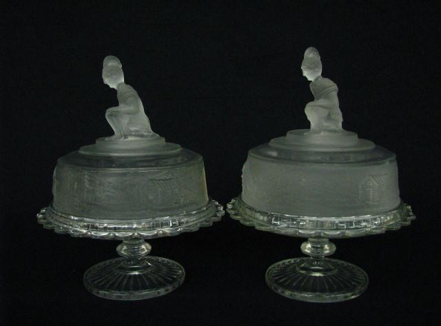 Appraisal: Westward Ho Pattern Glass - two lidded pedestals both with