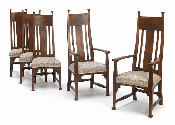 Appraisal: A set of ten English Arts amp Crafts oak dining