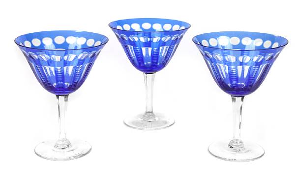 Appraisal: A set of eleven Bohemian blue glasses height in