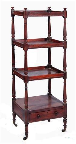 Appraisal: A TH CENTURY MAHOGANY WHATNOT with turned supports fitted one