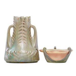 Appraisal: L MAJORELLE RAMBERVILLERS MOUGIN Vase and bowl LOUIS MAJORELLE -