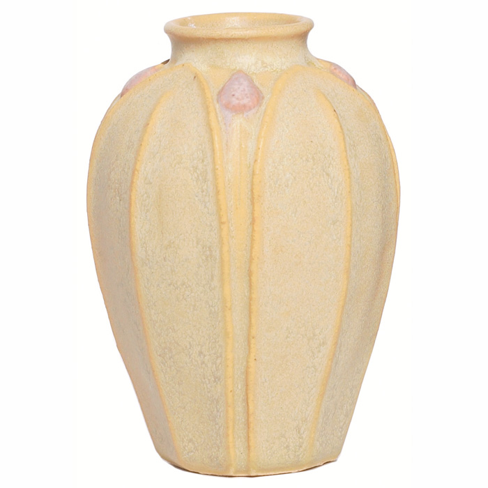 Appraisal: Arts Clay Company vase contemporary tapered form with sculpted leaves