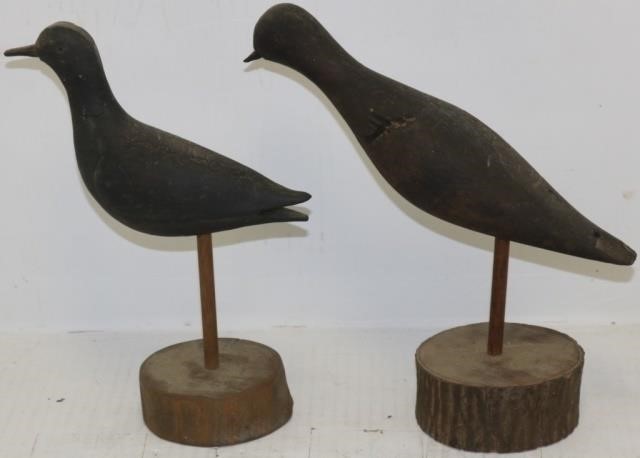 Appraisal: LATE TH C CARVED SHORE BIRDS ONE WITHCARVED WINGS WOODEN