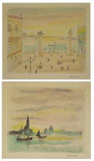 Appraisal: MARQUET Albert Two Hand Colored Etchings Venice Scenes Both pencil