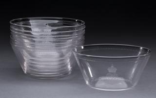 Appraisal: Continental crystal bowls w monogram dia Set of eight Continental