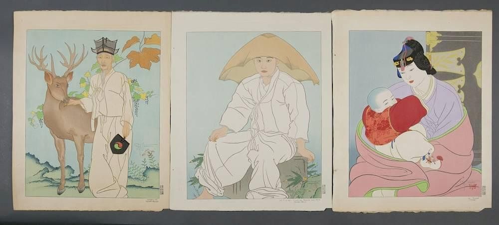 Appraisal: Group of Paul Jacoulet woodblock prints Jacoulet Paul France U