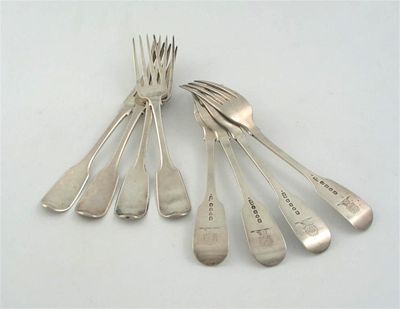 Appraisal: A set of eight George IV Fiddle tableforks crested by