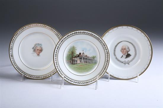 Appraisal: THREE SILESIA PORCELAIN GEORGE WASHINGTON PLATES Including hand-painted images of