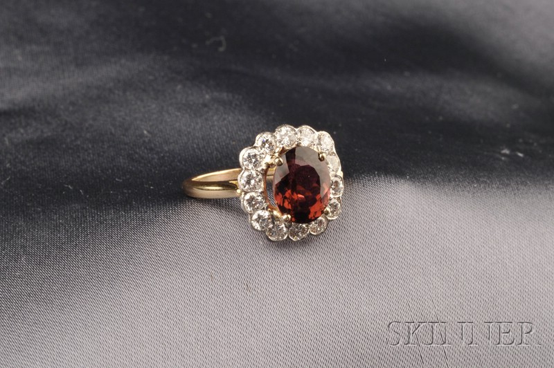 Appraisal: Purplish-Pink Tourmaline and Diamond Ring Dorfman set with a cushion-cut