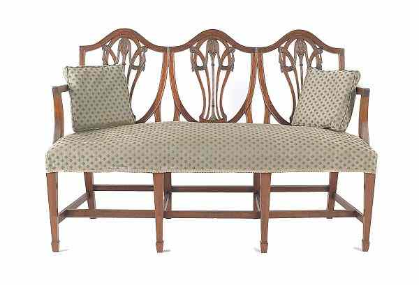 Appraisal: Hepplewhite style triple chairback settee