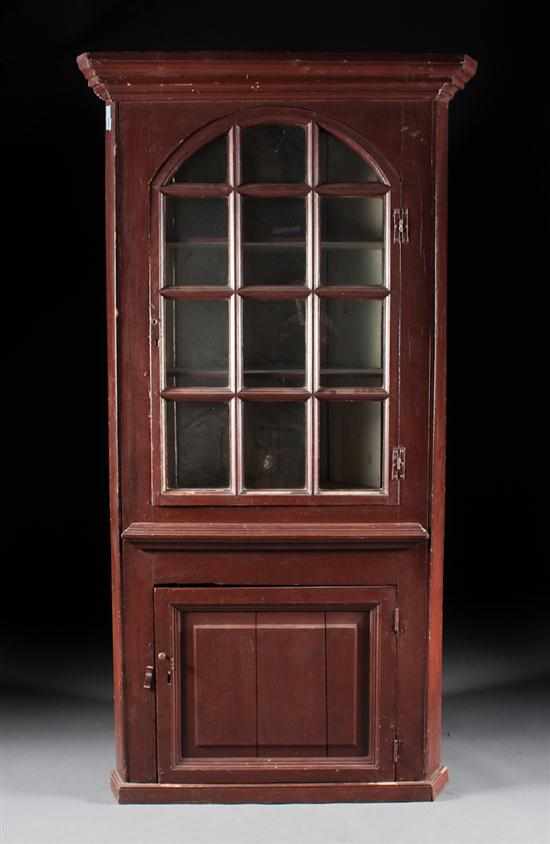 Appraisal: Federal painted wood glazed panel door corner cupboard circa single