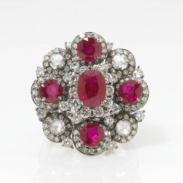 Appraisal: A ruby and diamond ring estimated total diamond weight carats