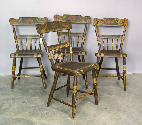 Appraisal: Set of Pennsylvania painted plank seat chairs th c