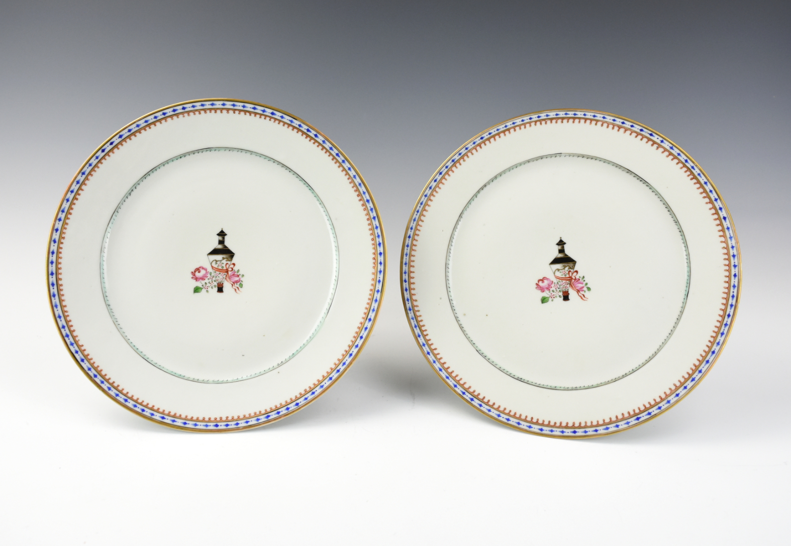 Appraisal: PAIR OF CHINESE EXPORT AMORIAL PLATES Chinese th C painted