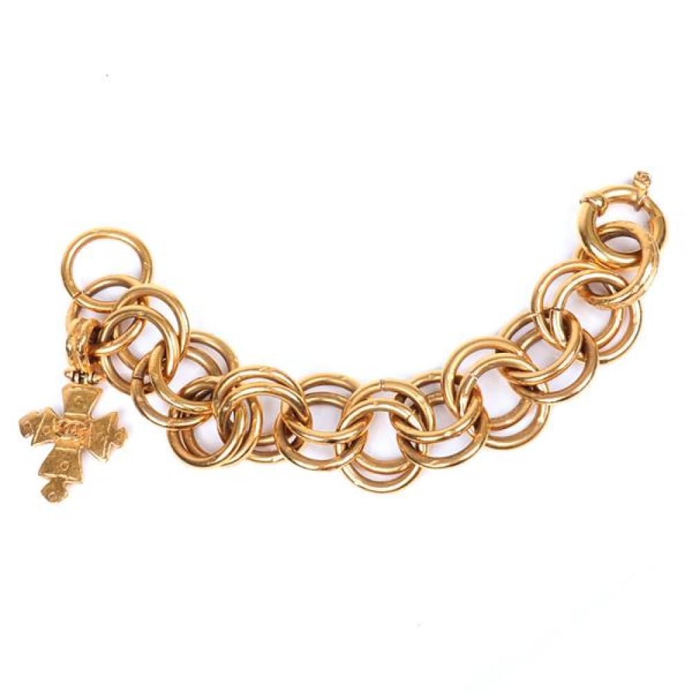 Appraisal: VINTAGE CHANEL GOLD TONE DOUBLE LINK DESIGNER COUTURE BRACELET WITH