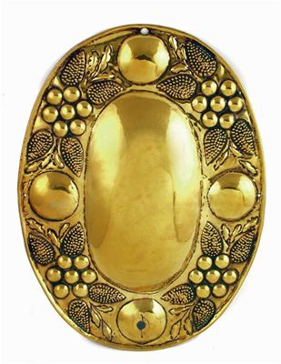 Appraisal: A Dutch embossed brass oval wall sconce back plate decorated