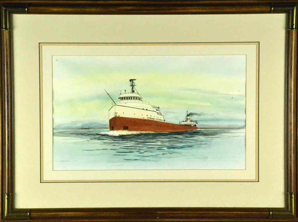 Appraisal: Joe Cilluffo Hand Colored LithographHand-colored print of the Edmund Fitzgerald