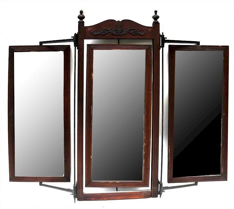 Appraisal: American Oak Mirror and Base Triptych style oak mirror resting