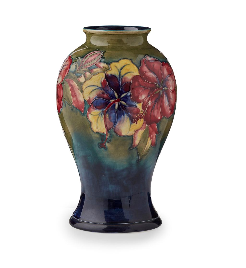 Appraisal: MOORCROFT POTTERY 'HIBISCUS' PATTERN LARGE BALUSTER VASE S with impressed