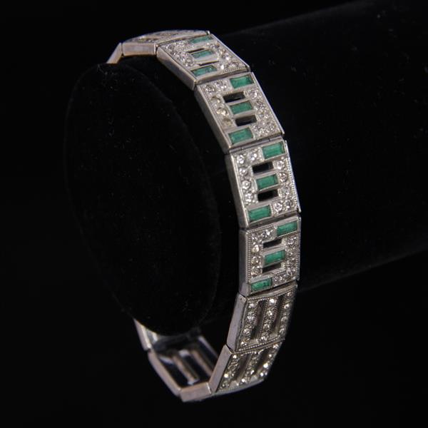 Appraisal: ALLCO Art Deco Emerald Crystal and Rhinestone Bracelet H x