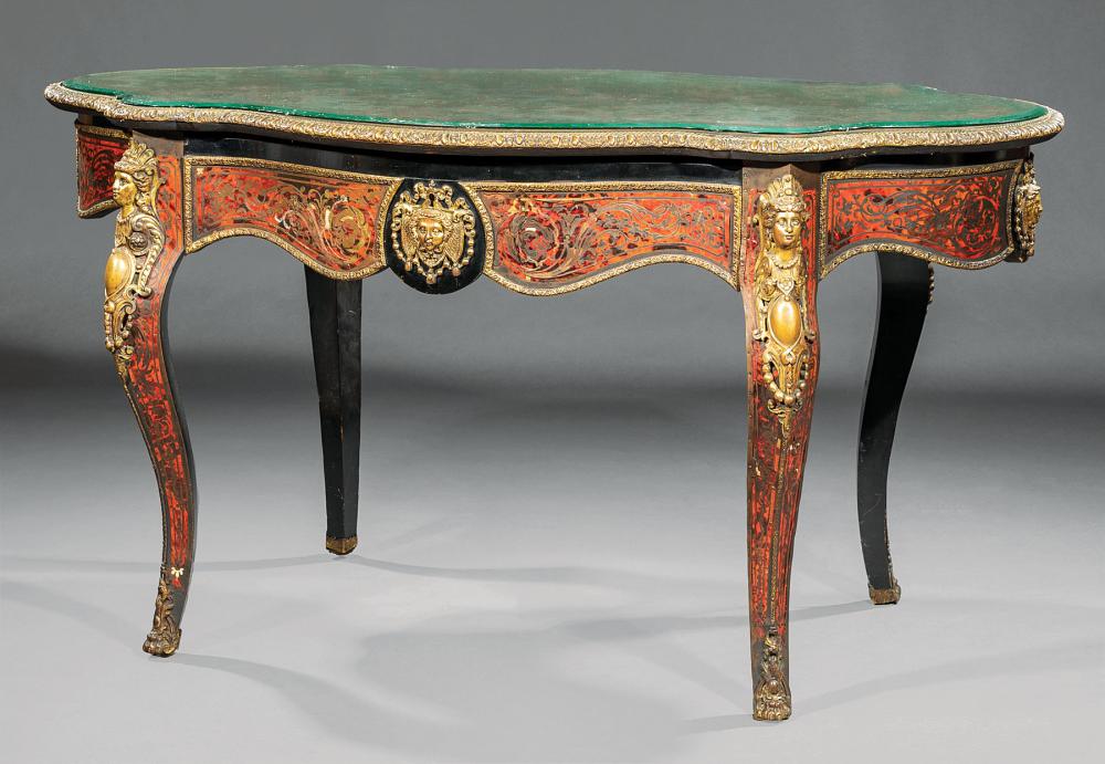 Appraisal: Napoleon III Bronze-Mounted Ebonized and Tortoiseshell-Inlaid Boullework Center Table late