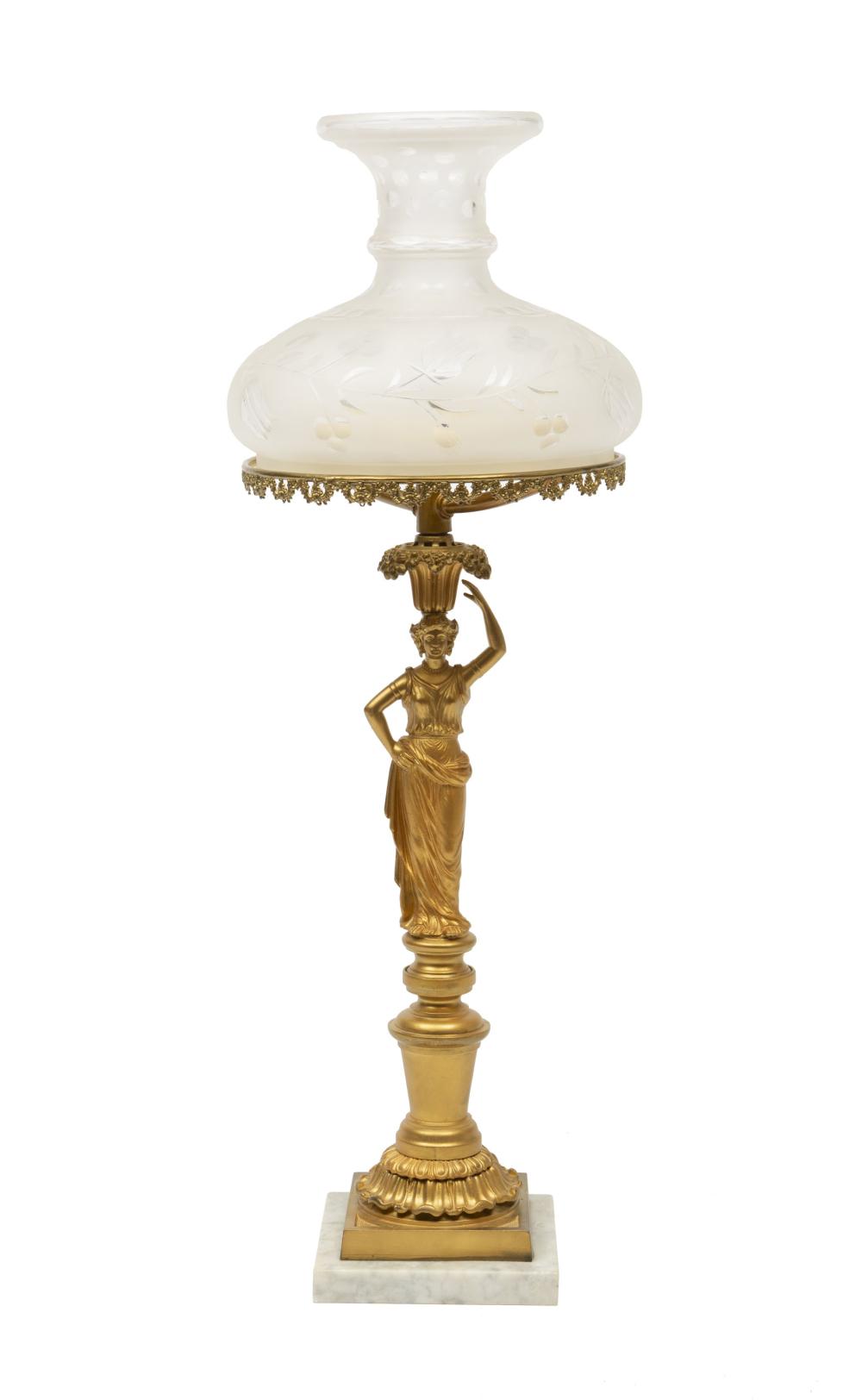 Appraisal: American Gilt Bronze Figural Sinumbra Lamp th c maiden on