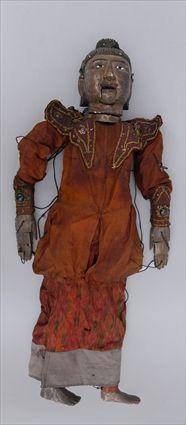 Appraisal: BURMESE SILK-ROBED WOOD STRINGED PUPPET Dressed as a prince the