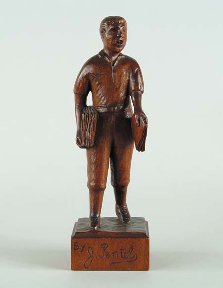 Appraisal: INTERESTING FOLK ART WOOD CARVING OF A NEWSPAPER BOY Unusual