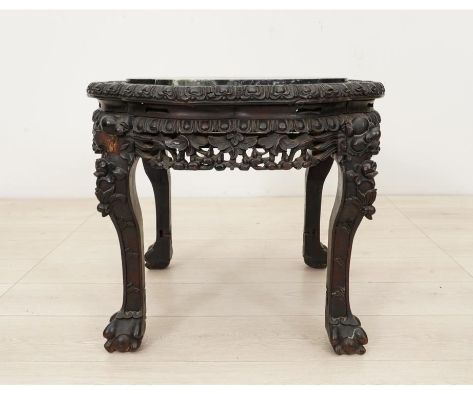 Appraisal: Asian ebonized plant stand circa with ornate carvings and green