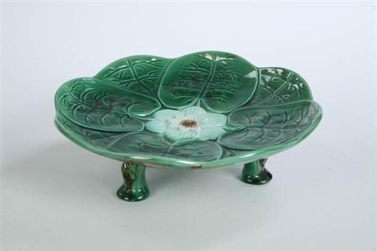 Appraisal: MAJOLICA DISH Unattributed Footed green Water Lily pattern h dia