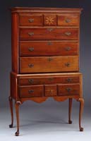 Appraisal: QUEEN ANNE INLAID CHERRY FLAT TOP HIGHBOY The top section