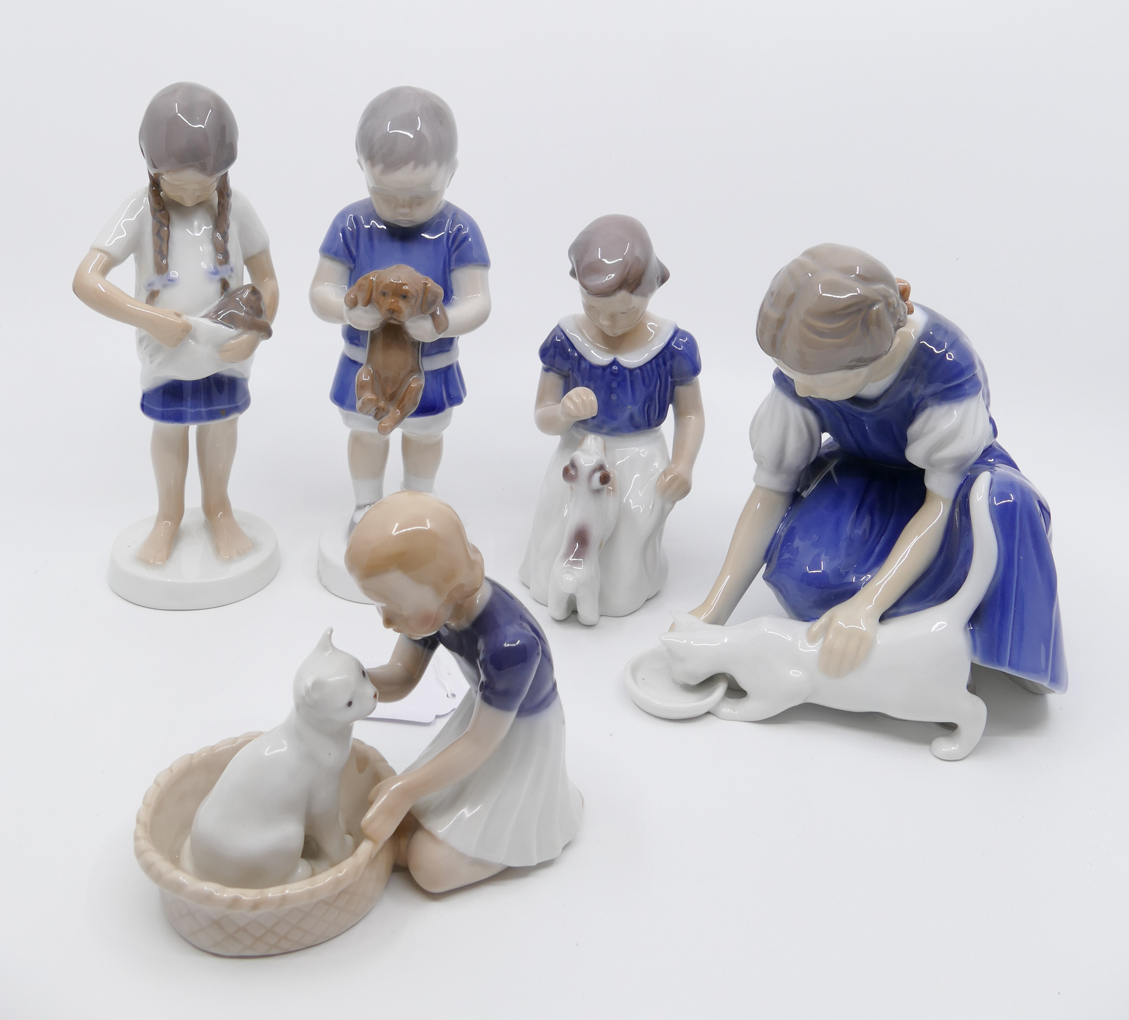 Appraisal: pc B G Denmark Porcelain Figurines of Children with Pets