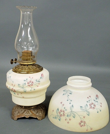 Appraisal: Victorian oil lamp with double burner matching font shade h