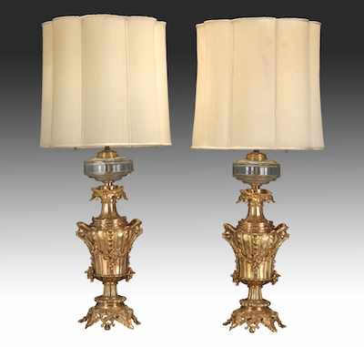 Appraisal: A Pair of Elaborate Bronze Table Lamps Unusual pair of