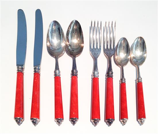 Appraisal: Sale Lot A Laure Japy Flatware Service having red marbleized