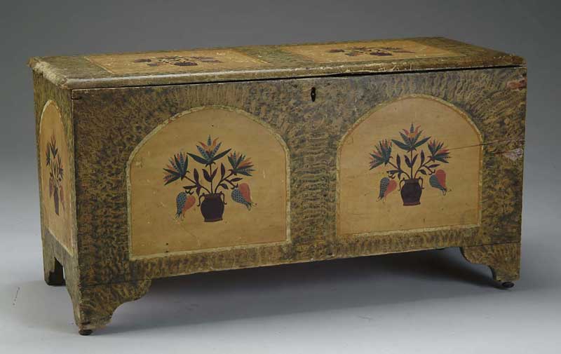 Appraisal: ANTIQUE DOWER CHEST WITH ORNATE PENNSYLVANIA-STYLE DECORATION This early th